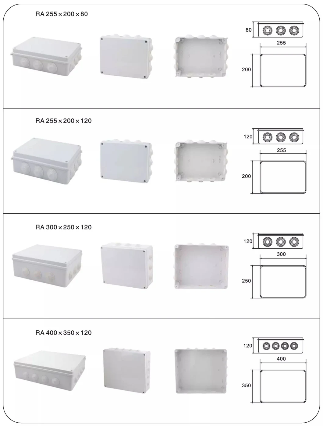 7 Grommets Entry Holes 85X85X50mm 100X100X50mm Mureva Box IP65 Grey ABS Enclosure Surface Mounting IP65 Waterproof Junction Box with Knockouts