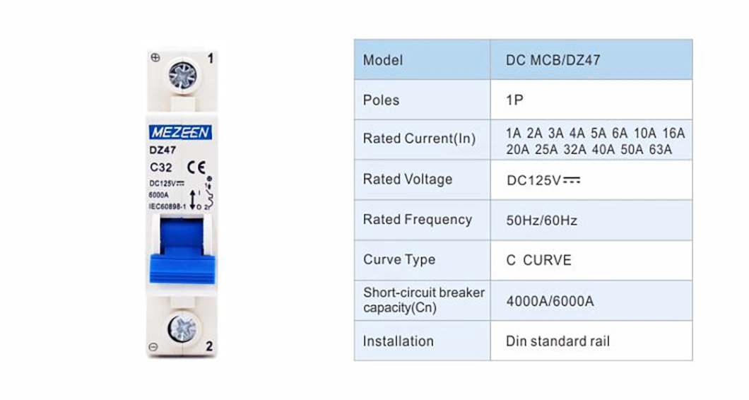 Best Quality DC AC 1pole 125V Mini Circuit Breaker MCB
